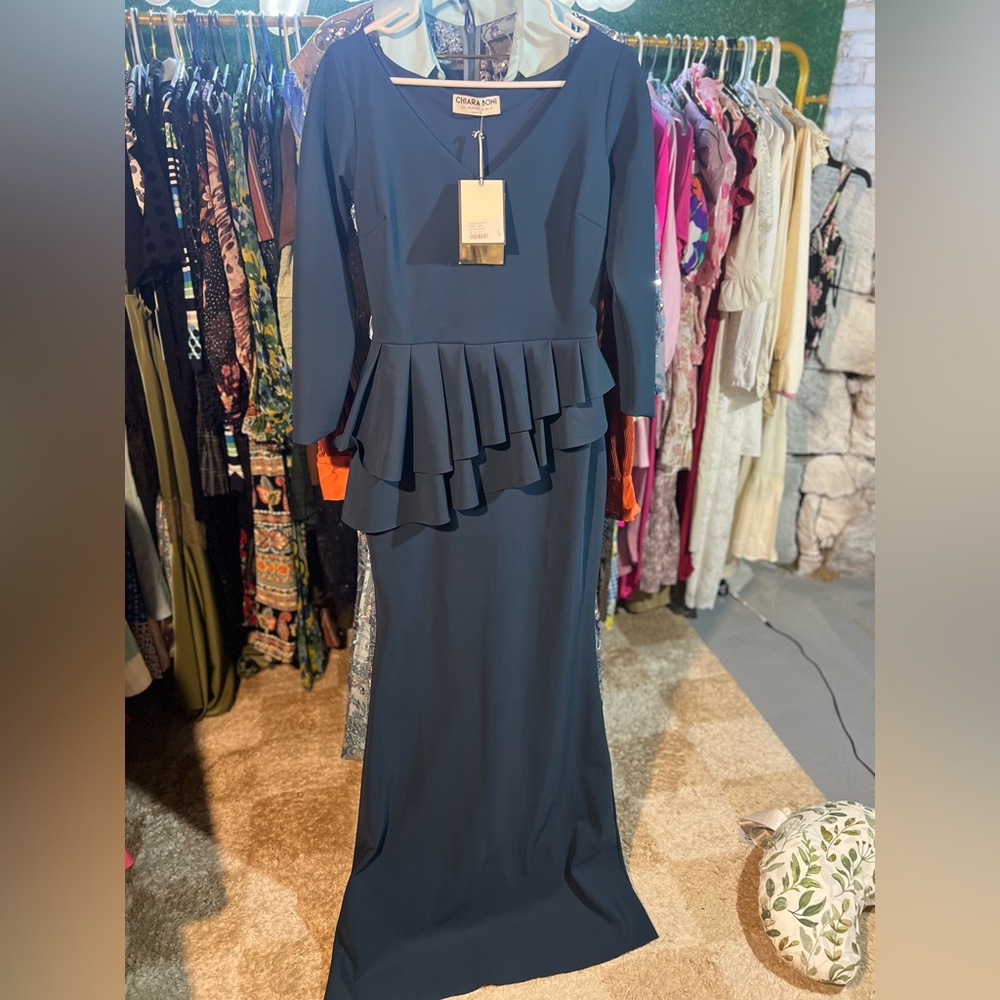 Chiara Boni Elegant Long Sleeve Dress in Deep Blue
